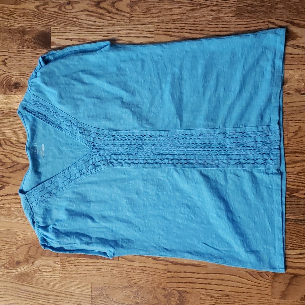 Blue Women's V-Neck Embroidered Tee